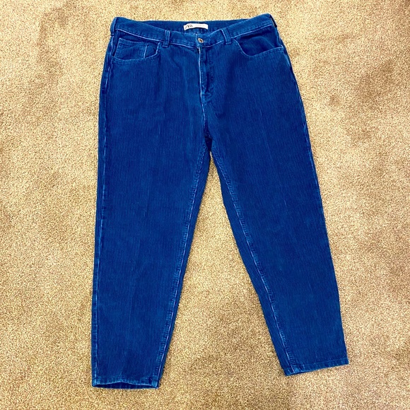 Zara Man Blue Corduroy Slim Fit Tapered Pants - Picture 4 of 7